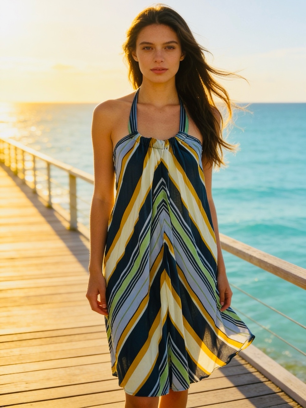 Anthropologie Striped Halter Open Tie Back Dress - Small, New